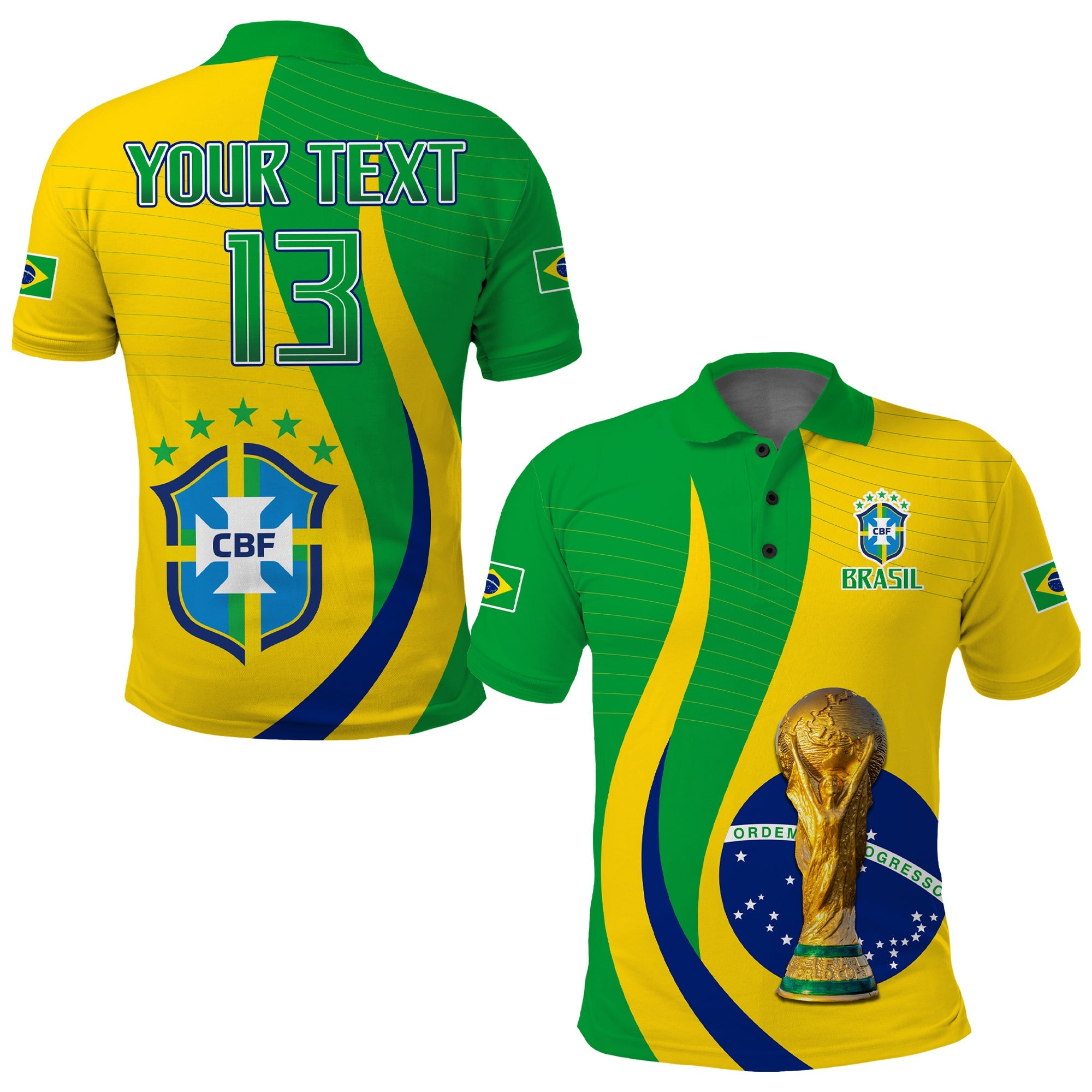(Custom Text and Number) Brazil Football Champions Polo Shirt Selecao Style Vibe LT13 - Wonder Print Shop