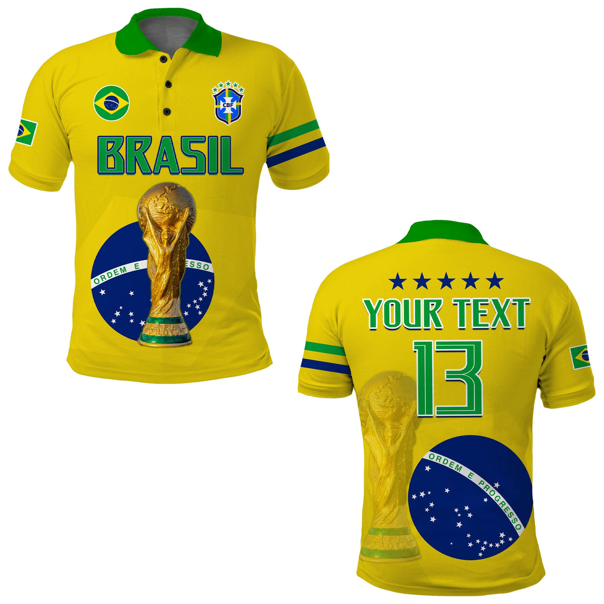 (Custom Text and Number) Brazil Football Polo Shirt Go Champions Selecao Campeao LT13 - Wonder Print Shop