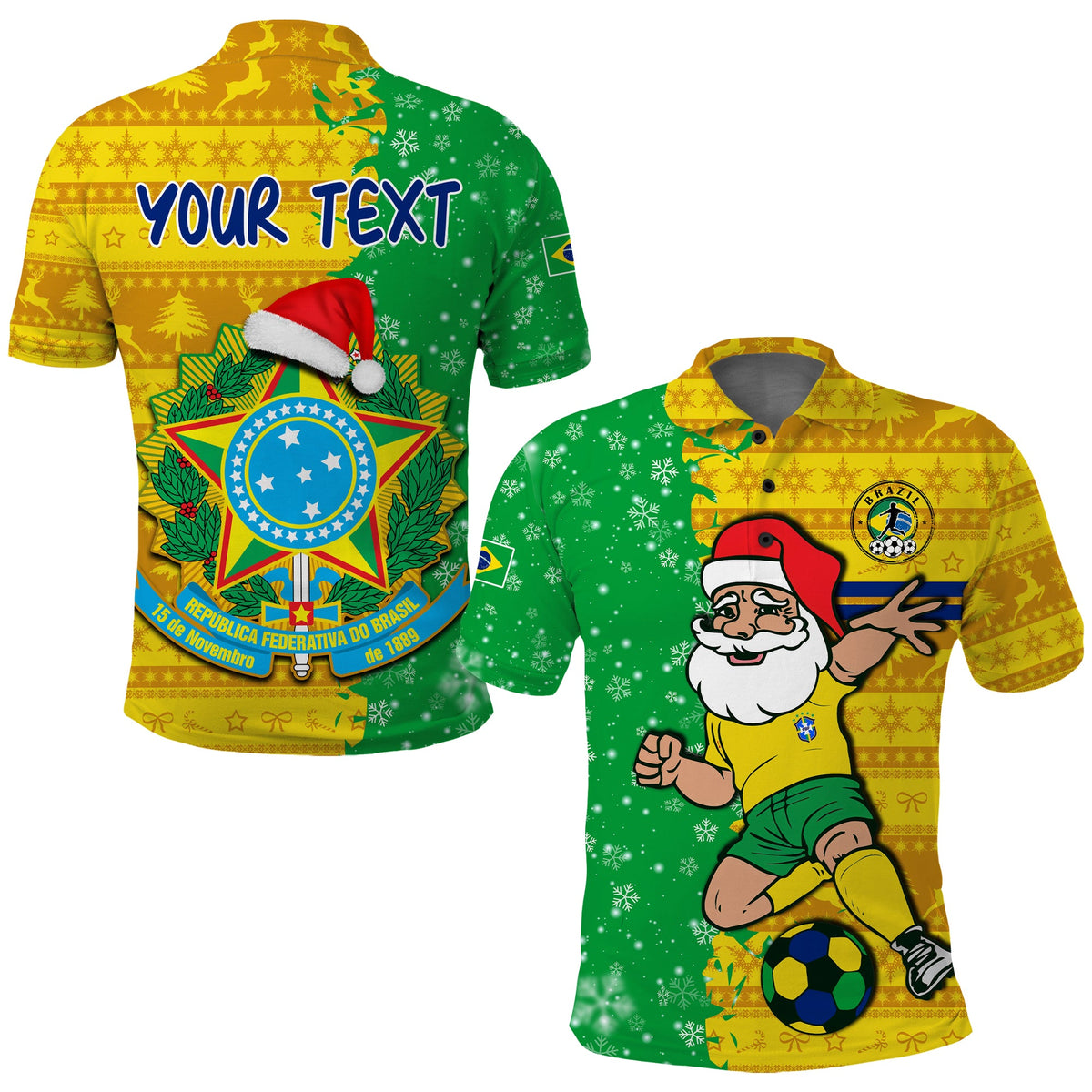 Custom Brazil Football Polo Shirt Christmas Santa Claus Selecao Champions LT13 - Wonder Print Shop