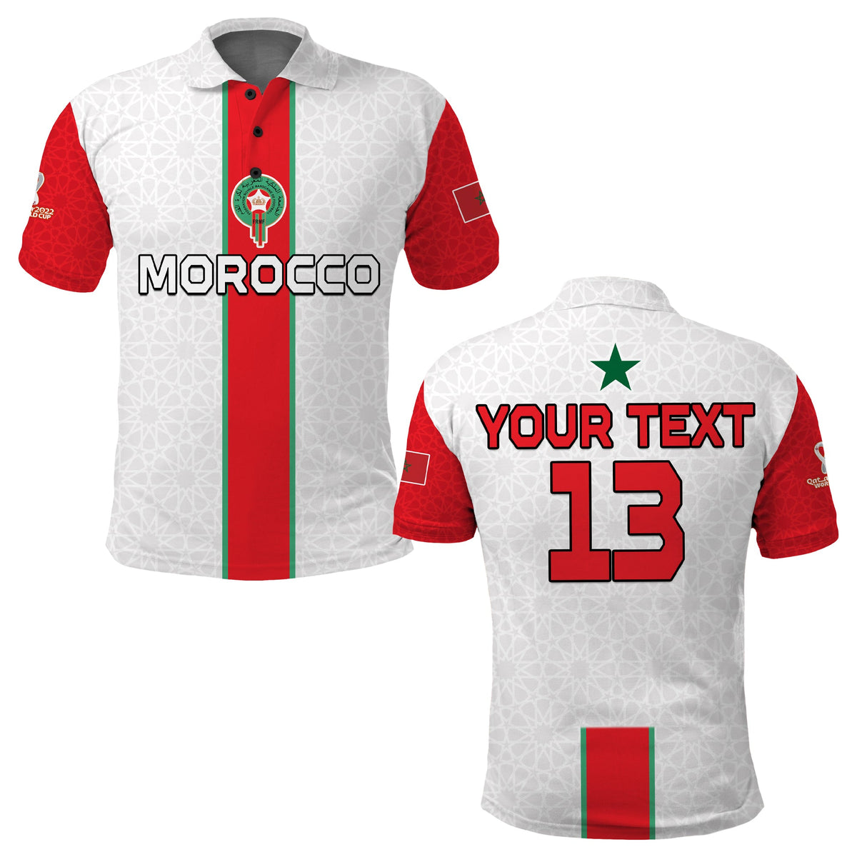 (Custom Text and Number) Morocco Football Polo Shirt Football 2022 Soccer Lions de lAtlas Champions LT13 - Wonder Print Shop