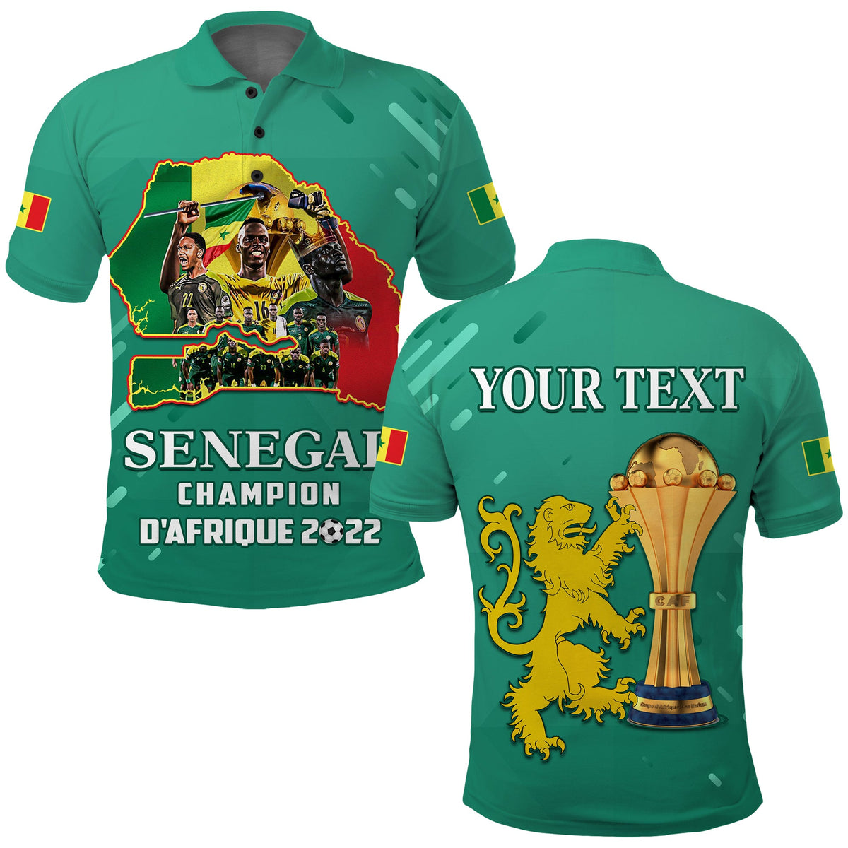 Custom Senegal Football Polo Shirt The Champions 2022 Style Map and Lion LT13 - Wonder Print Shop