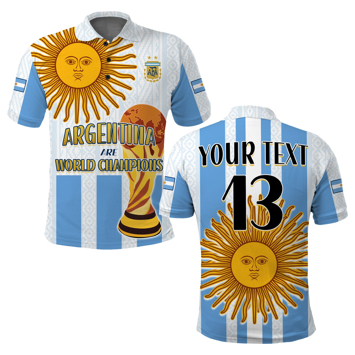 (Custom Text and Number) Argentina Football Polo Shirt World Champions 2022 Dream Come True LT13 - Wonder Print Shop