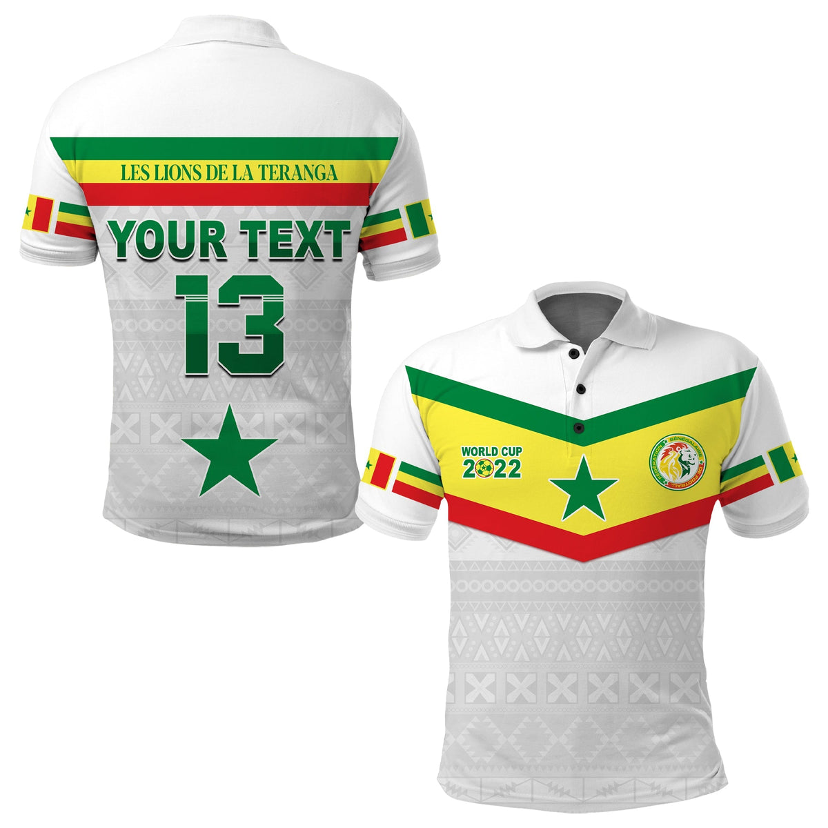 (Custom Text and Number) Senegal Polo Shirt Football 2022 Champion Teranga Lions Mix African Pattern LT13 - Wonder Print Shop