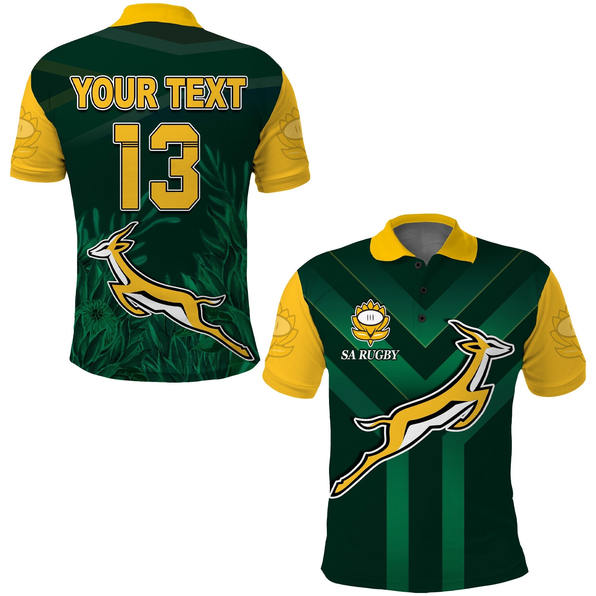 (Custom Text and Number) South Africa Rugby Polo Shirt Springboks King Protea Go Bokke LT13 - Wonder Print Shop