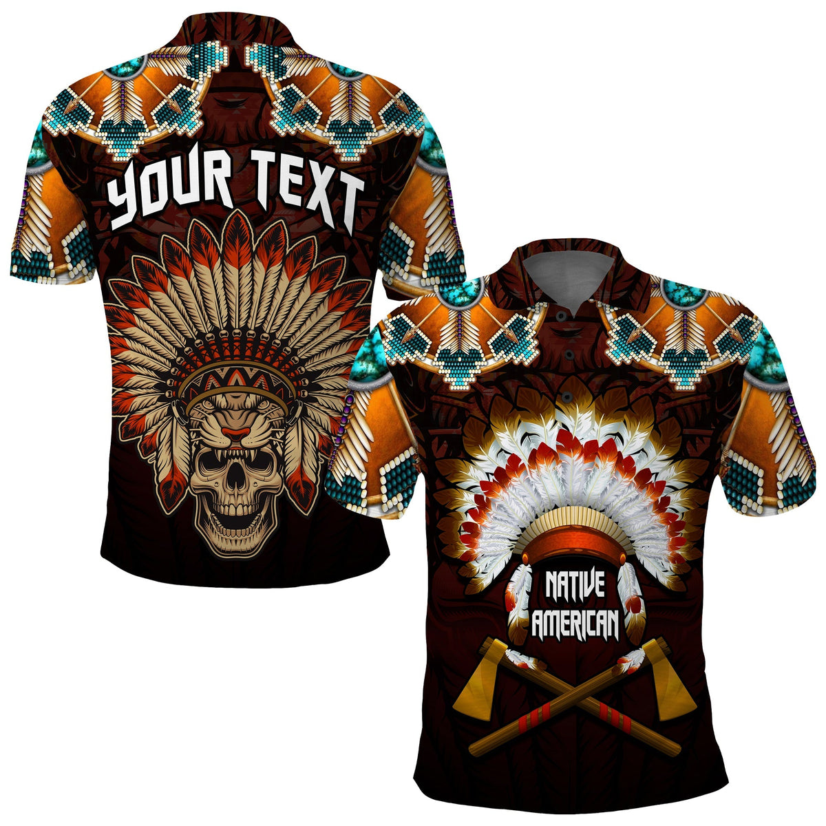 Custom The First Americans Polo Shirt Indian Headdress With Skull LT13 - Wonder Print Shop