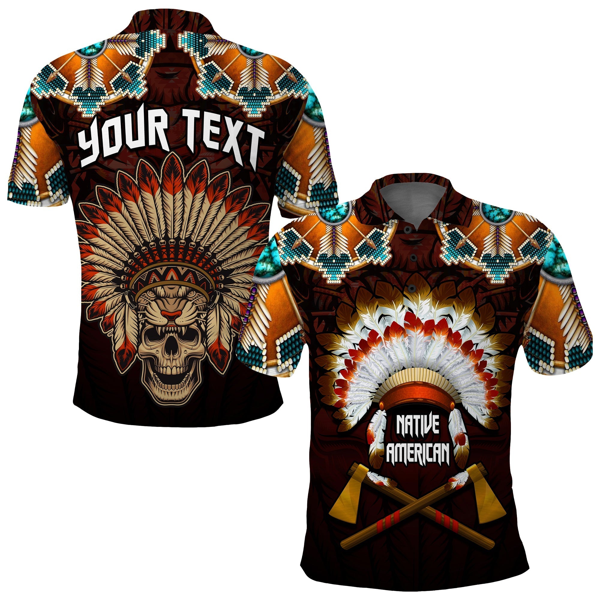 Custom The First Americans Polo Shirt Indian Headdress With Skull LT13 - Wonder Print Shop