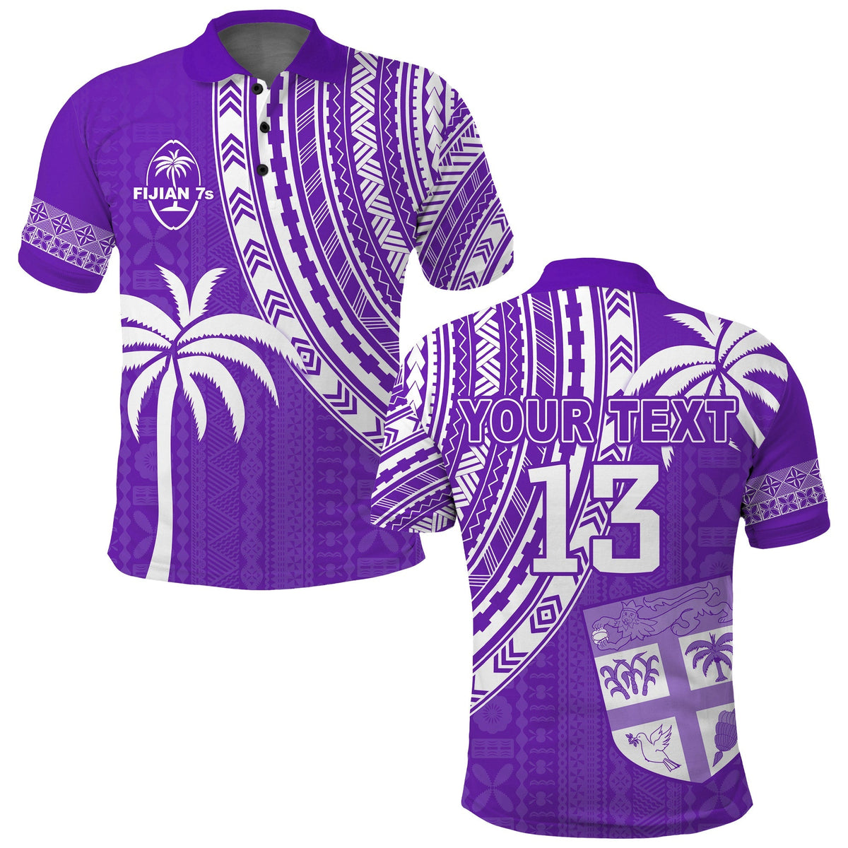 Custom Text and Number Fiji Rugby Sevens Polo Shirt Fijian 7s Tapa Polynesian Purple LT13 - Wonder Print Shop