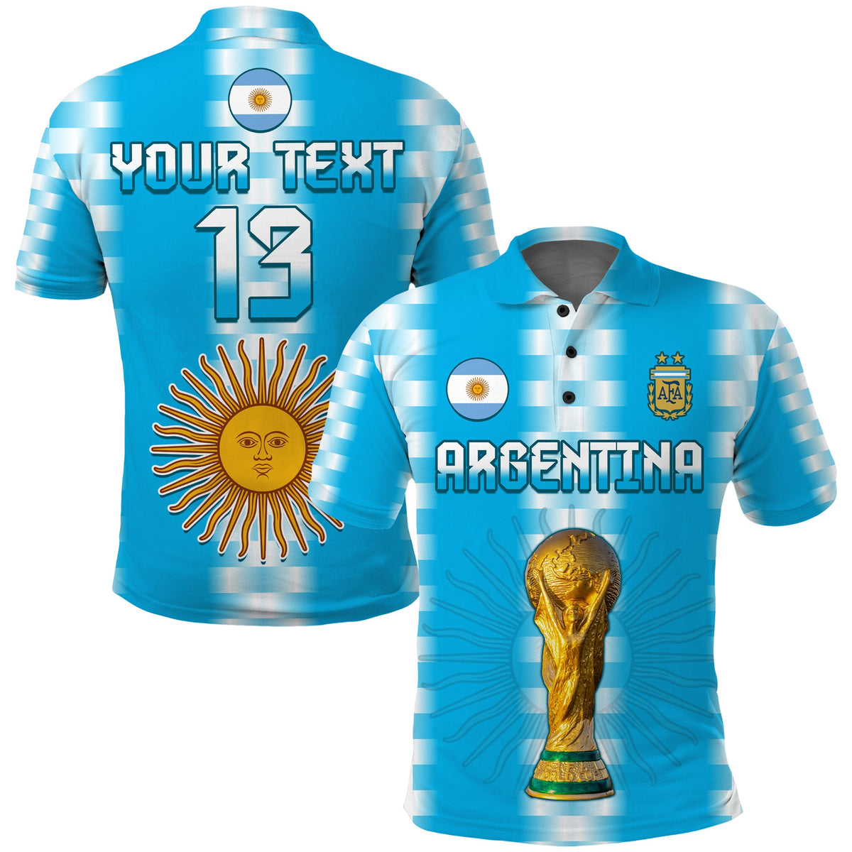 (Custom Text and Number) Argentina Football Champions Polo Shirt La Albiceleste GOAT LT13 - Wonder Print Shop