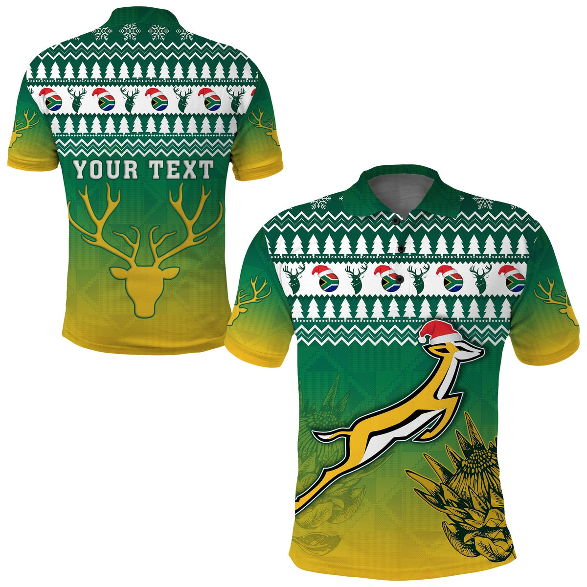 Custom South Africa Rugby Polo Shirt Christmas Proud Springboks LT13 - Wonder Print Shop