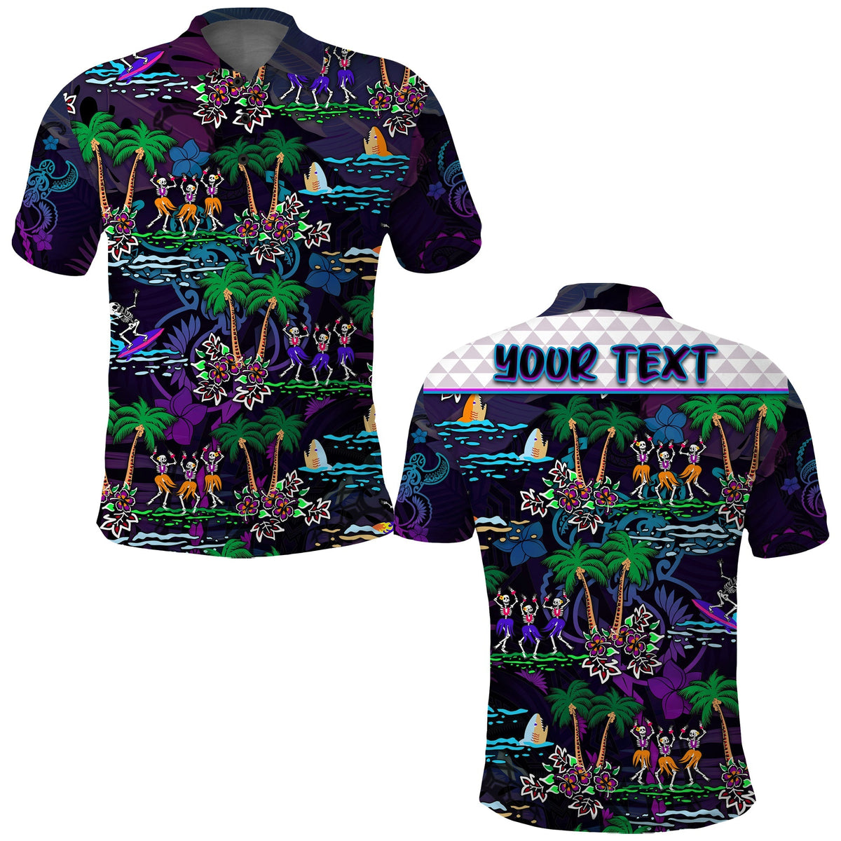 Custom Hawaii Skeleton Dancing Polo Shirt Halloween Hawaiian Turtle LT13 - Wonder Print Shop