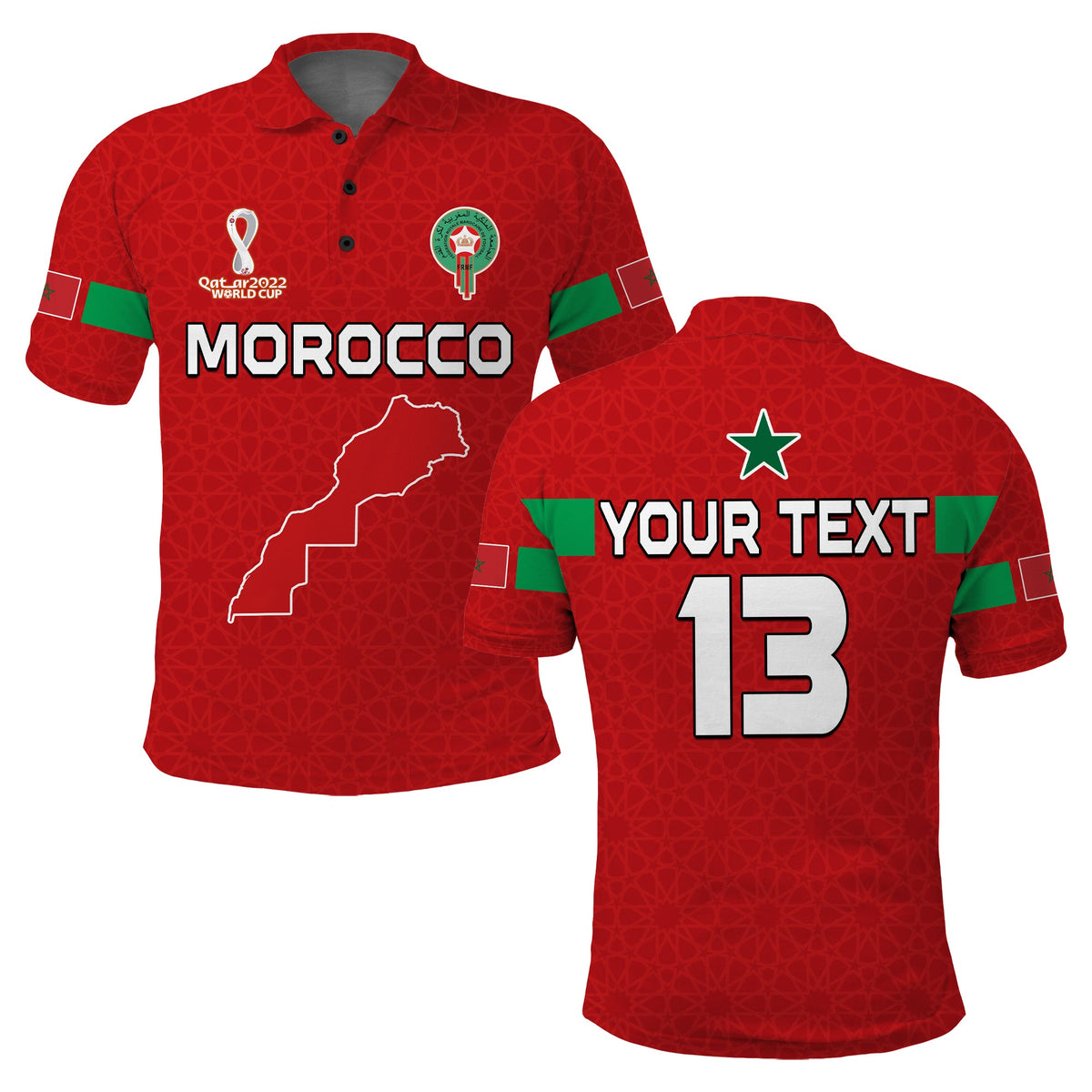 (Custom Text and Number) Morocco Football Polo Shirt Champions World Cup New History LT13 - Wonder Print Shop