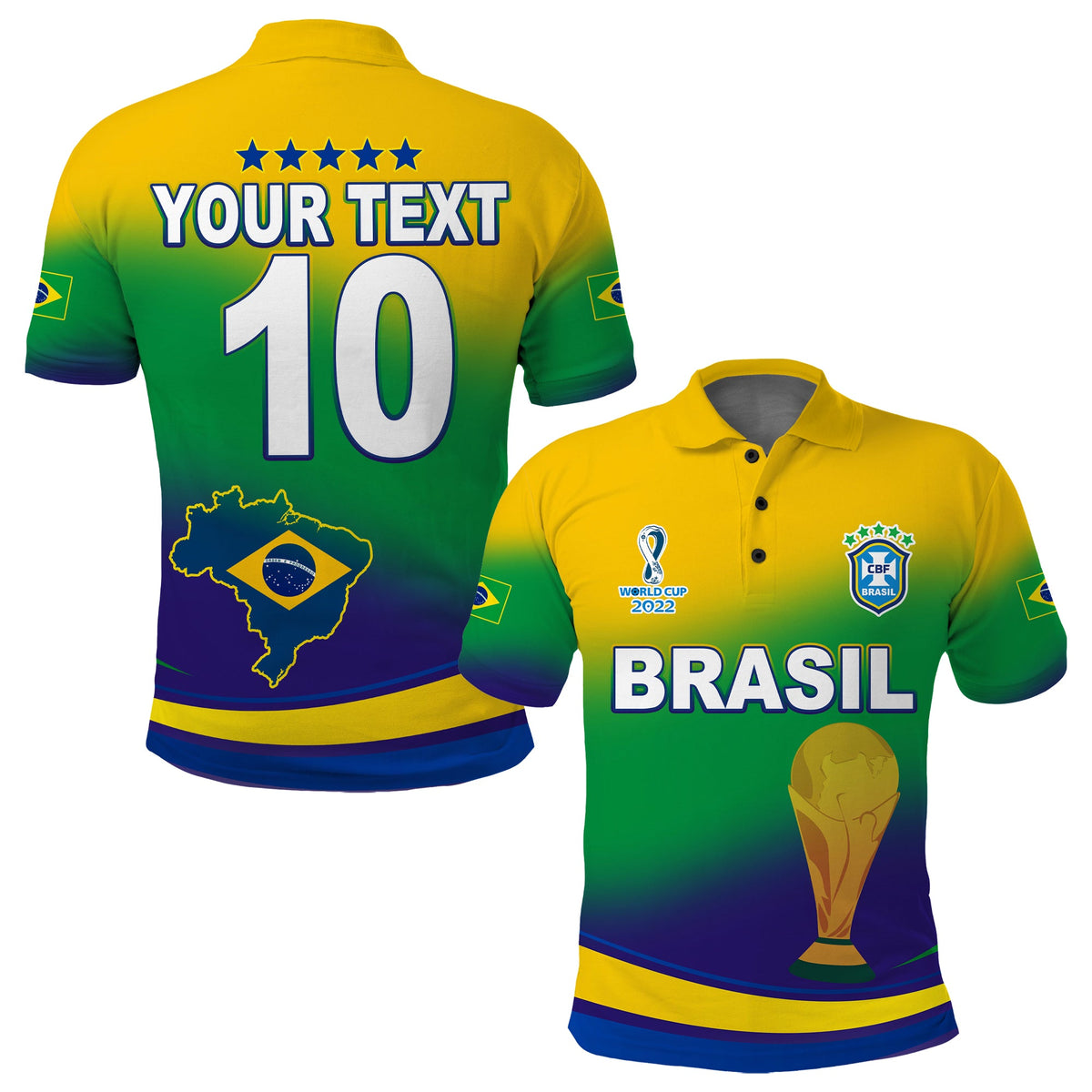 (Custom Text and Number) Brazil Football Polo Shirt Soccer 2022 World Cup Selecao Brasil Campeao Style Color Flag LT13 - Wonder Print Shop