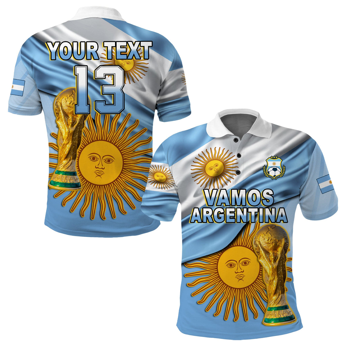 (Custom Text and Number) Football Polo Shirt Vamos La Albiceleste Champions World Cup Vibe Flag LT13 - Wonder Print Shop