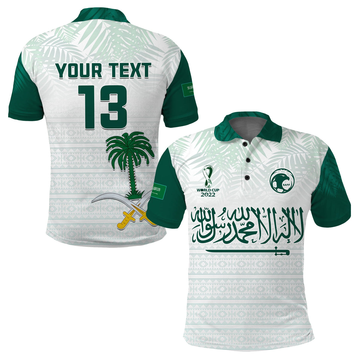 (Custom Text and Number) Saudi Arabia Football Polo Shirt KSA Proud Arabia Pattern White Special LT13 - Wonder Print Shop