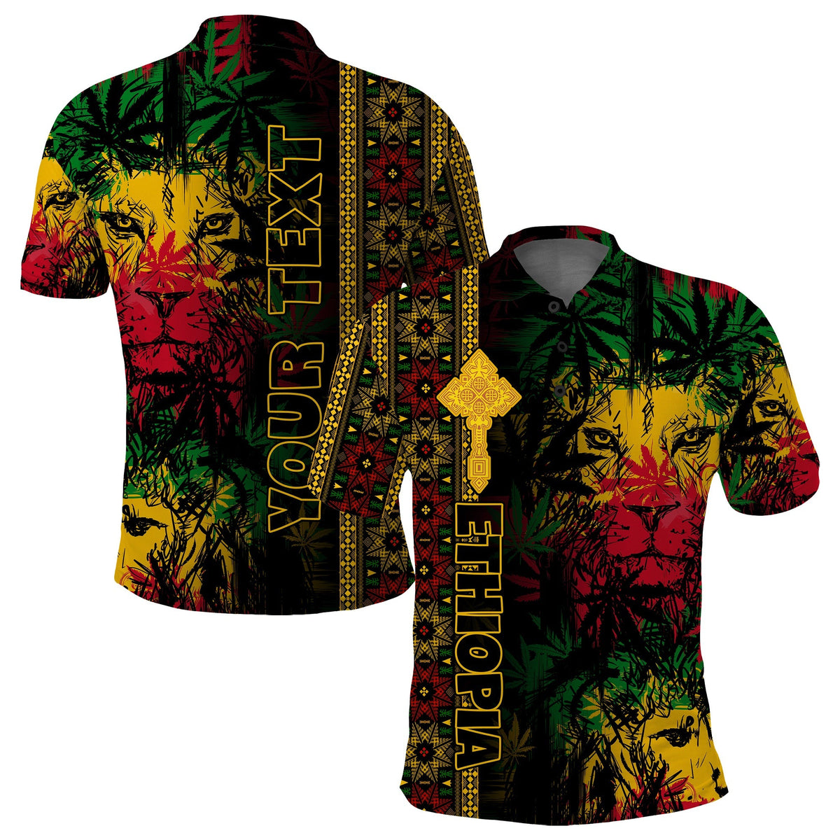 Custom Ethiopia Lion Reggae Polo Shirt Ethiopian Cross LT13 - Wonder Print Shop