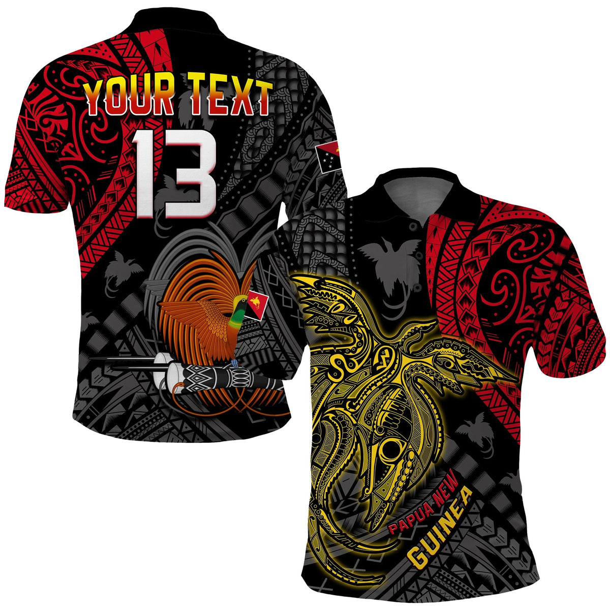 Custom Text and Number Papua New Guinea Polo Shirt Raggiana Birds Of Paradise Happy 47th Independence Day LT13 - Wonder Print Shop