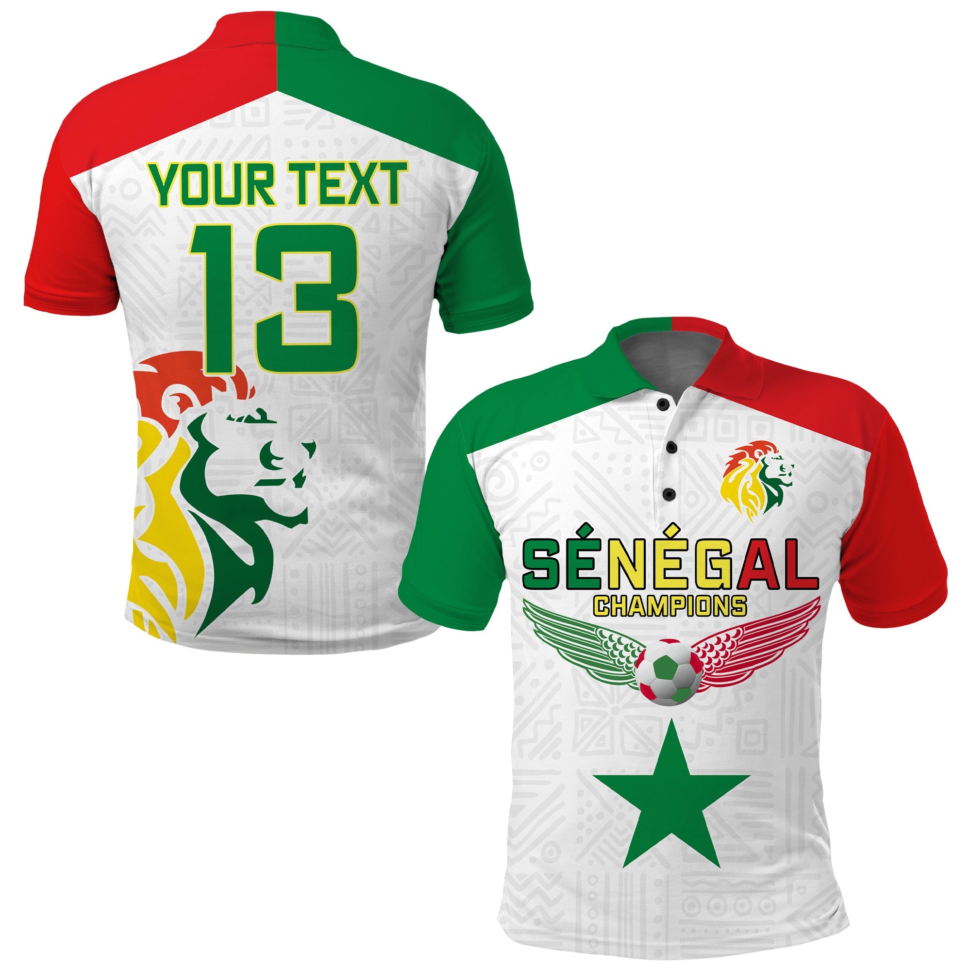 custom-text-and-number-senegal-football-polo-shirt-lions-of-teranga-champions-soccer-wings-flying