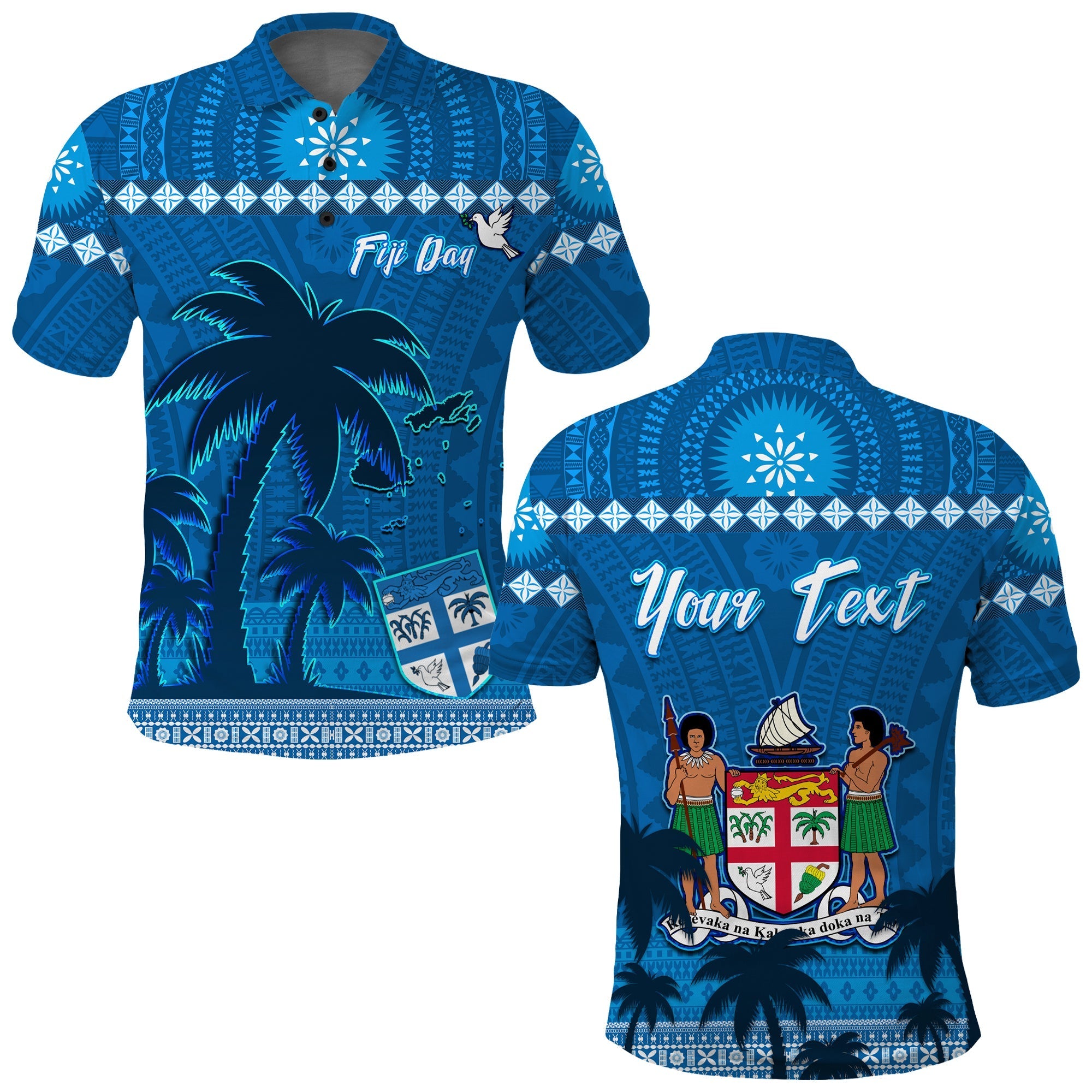 Custom Bula Fiji Day Polo Shirt Fijian Tapa with Palm Tree 52nd Anniversary LT13 - Wonder Print Shop