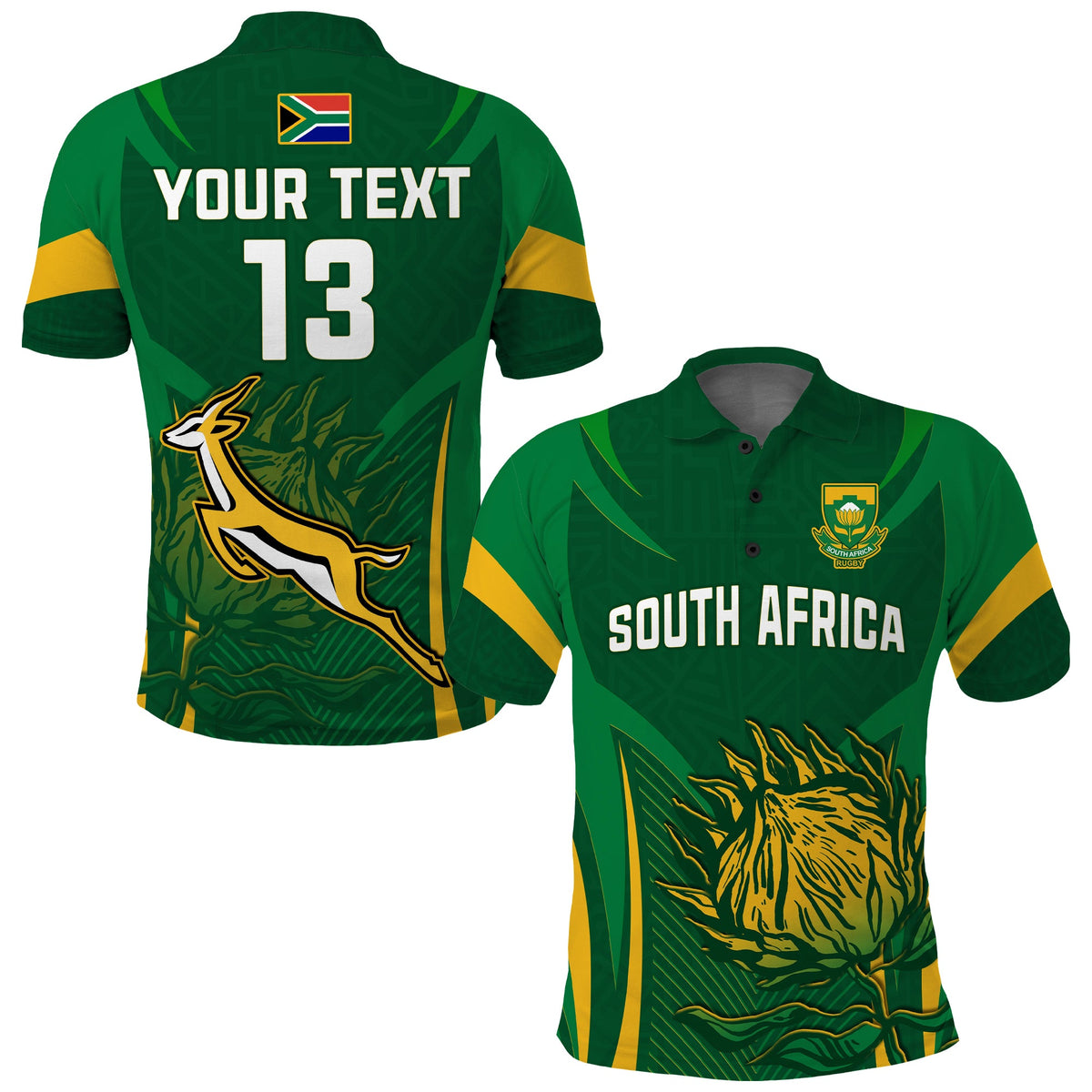 (Custom Text and Number) South Africa Rugby Polo Shirt Springboks Champion LT13 - Wonder Print Shop