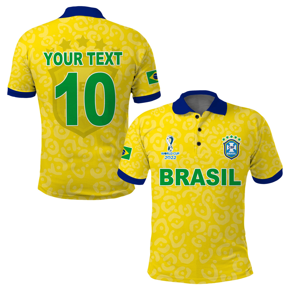 (Custom Text and Number) Brazil Football Polo Shirt World Cup Champions Soccer 2022 Selecao Brasil Campeao LT13 - Wonder Print Shop