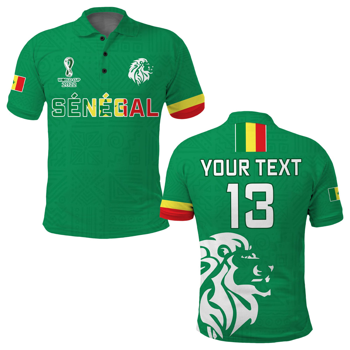 (Custom Text and Number) Senegal Football Polo Shirt Lions of Teranga Soccer Champions World Cup LT13 - Wonder Print Shop