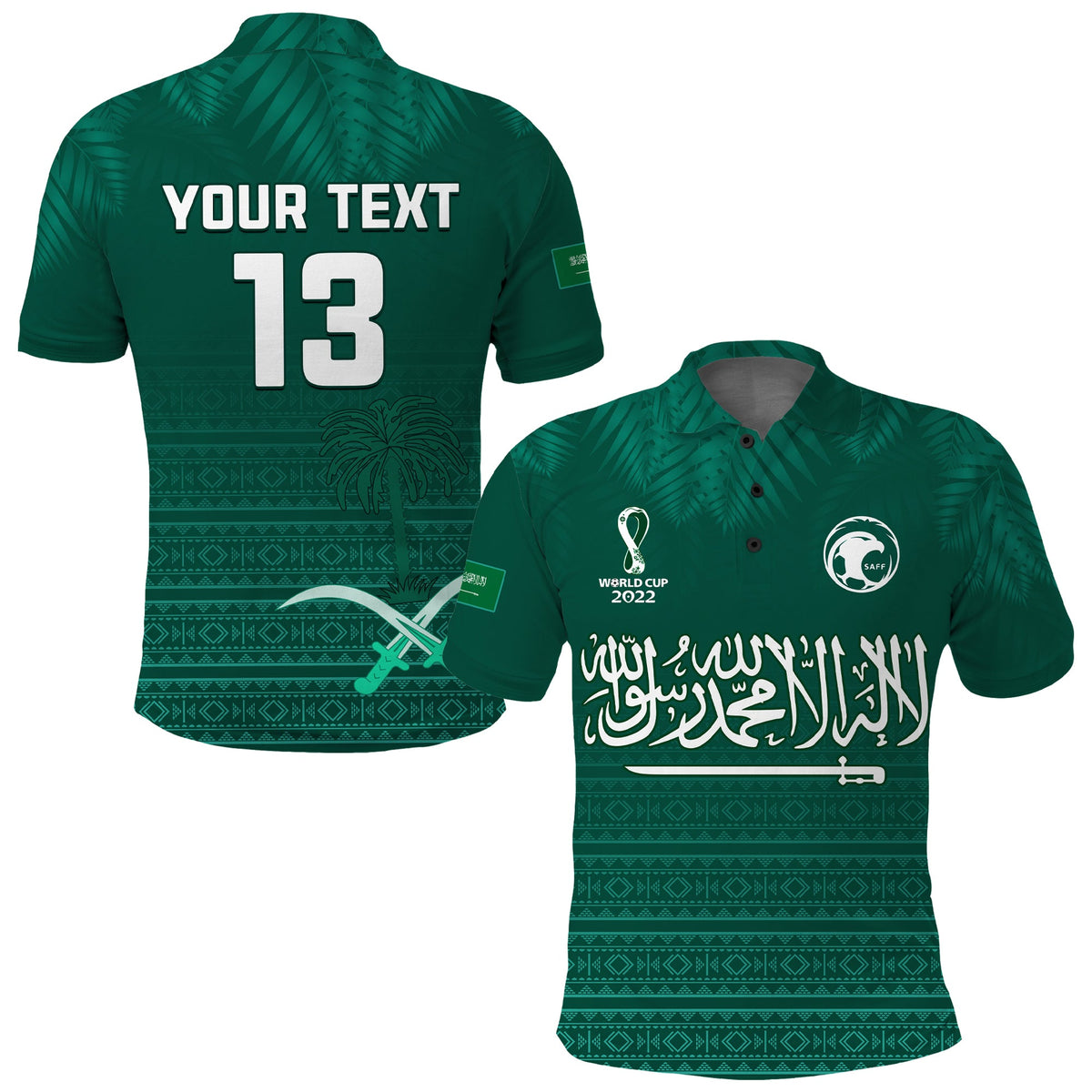 (Custom Text and Number) Saudi Arabia Football Polo Shirt KSA Proud Arabia Pattern Green Original LT13 - Wonder Print Shop