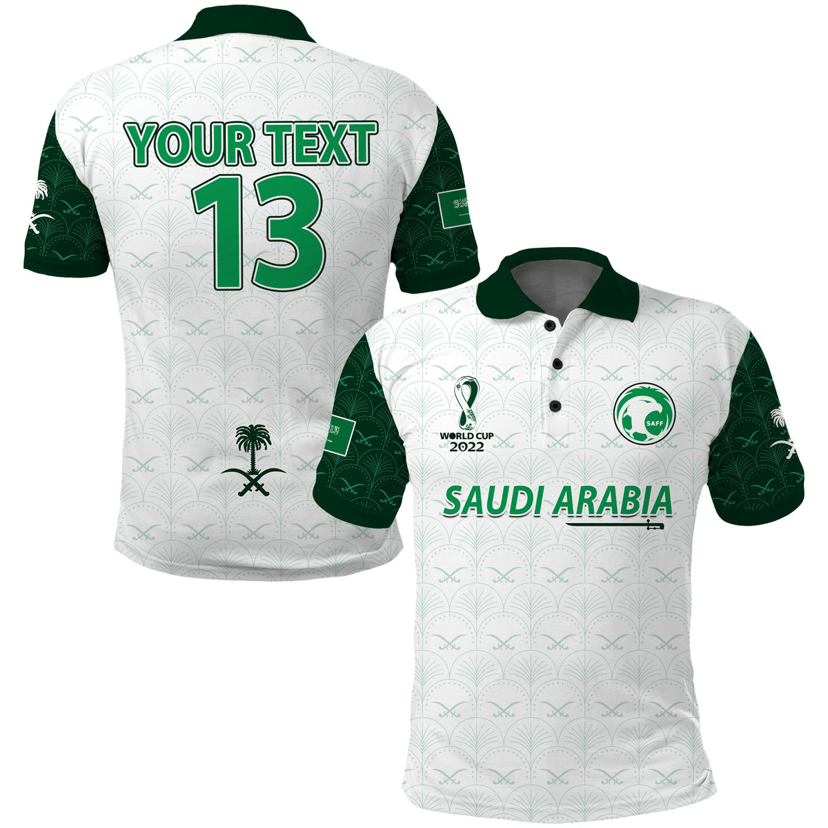 (Custom Text and Number) Saudi Arabia Football Polo Shirt Saudi Green Falcon Champions 2022 World Cup Ver.02 LT13 - Wonder Print Shop