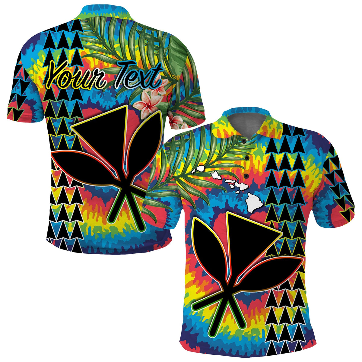Custom Hawaii Rainbow Tie Dye Polo Shirt Flowers Polynesian Hawaiian Tribal LT13 - Wonder Print Shop