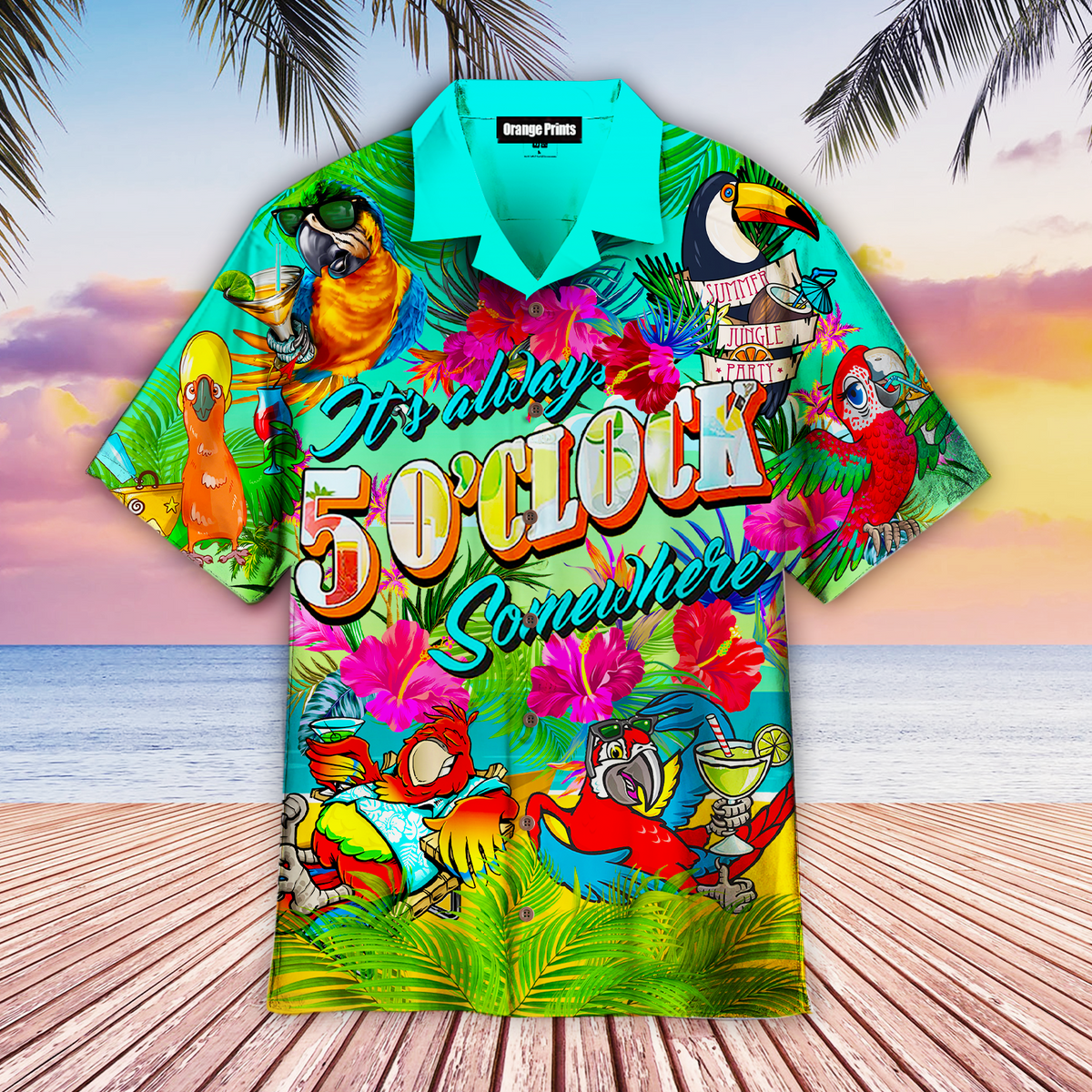 Parrots It's Five Oclock Somewhere Cocktails Hawaiian Shirt - Wonder Print Shop
