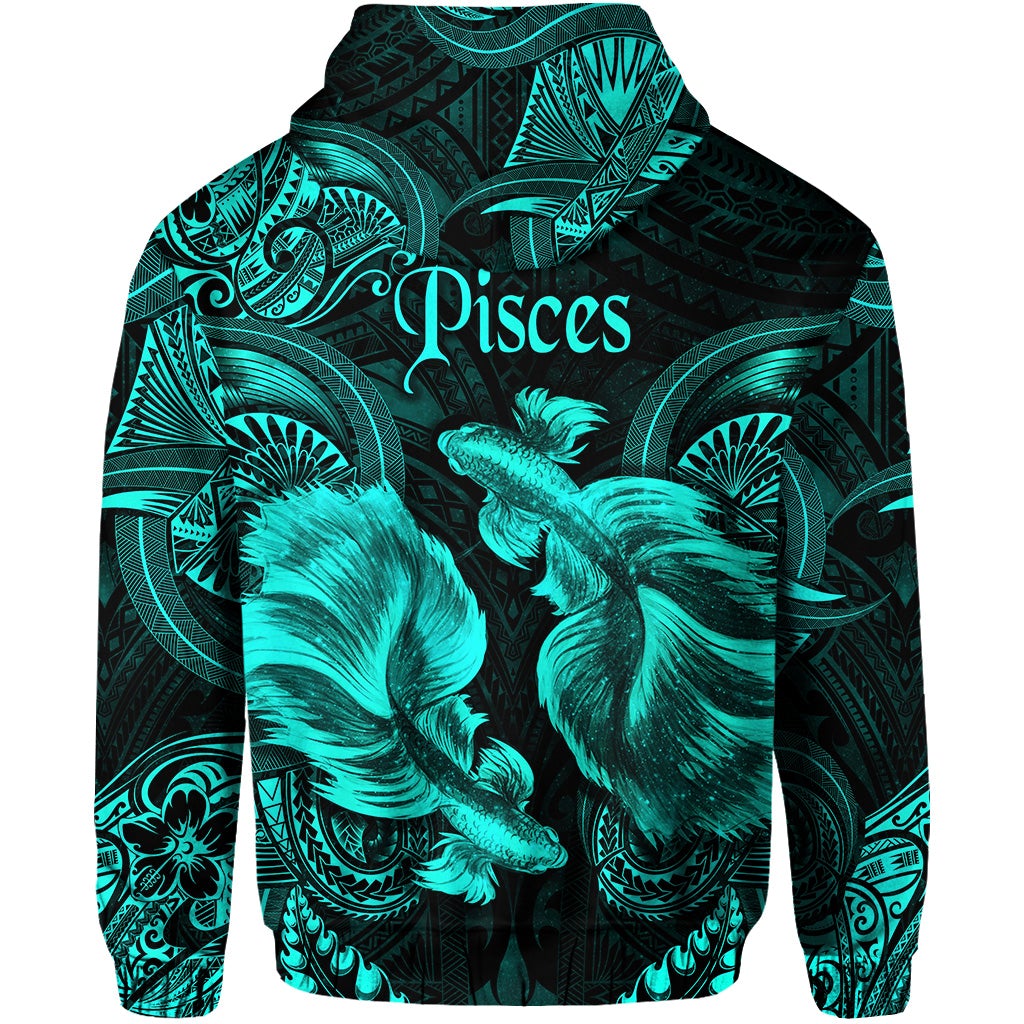 Pisces Zodiac Polynesian Zip Hoodie Unique Style Turquoise LT8 - Wonder Print Shop