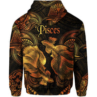 Pisces Zodiac Polynesian Zip Hoodie Unique Style Gold LT8 - Wonder Print Shop