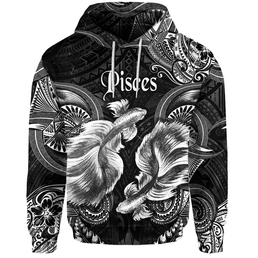 Pisces Zodiac Polynesian Hoodie Unique Style Black LT8 - Wonder Print Shop