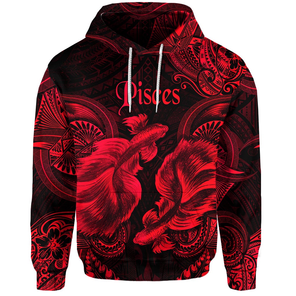 Pisces Zodiac Polynesian Hoodie Unique Style Red LT8 - Wonder Print Shop
