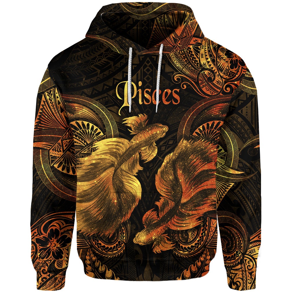 Pisces Zodiac Polynesian Hoodie Unique Style Gold LT8 - Wonder Print Shop