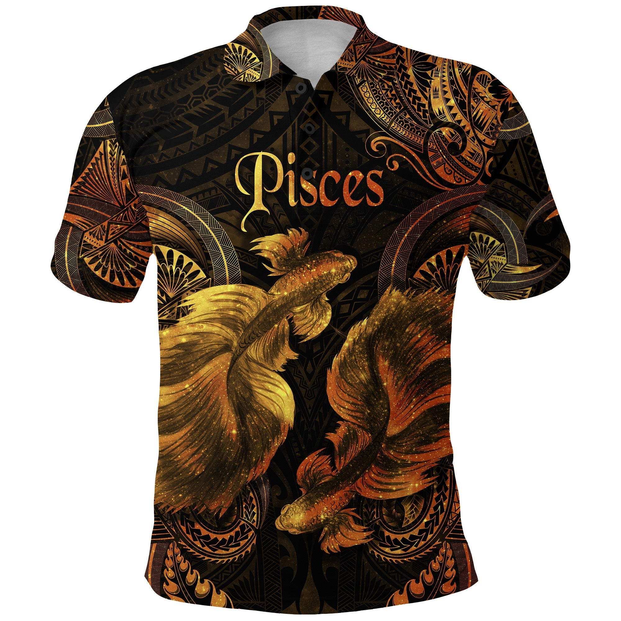 Pisces Zodiac Polynesian Polo Shirt Unique Style Gold LT8 - Wonder Print Shop