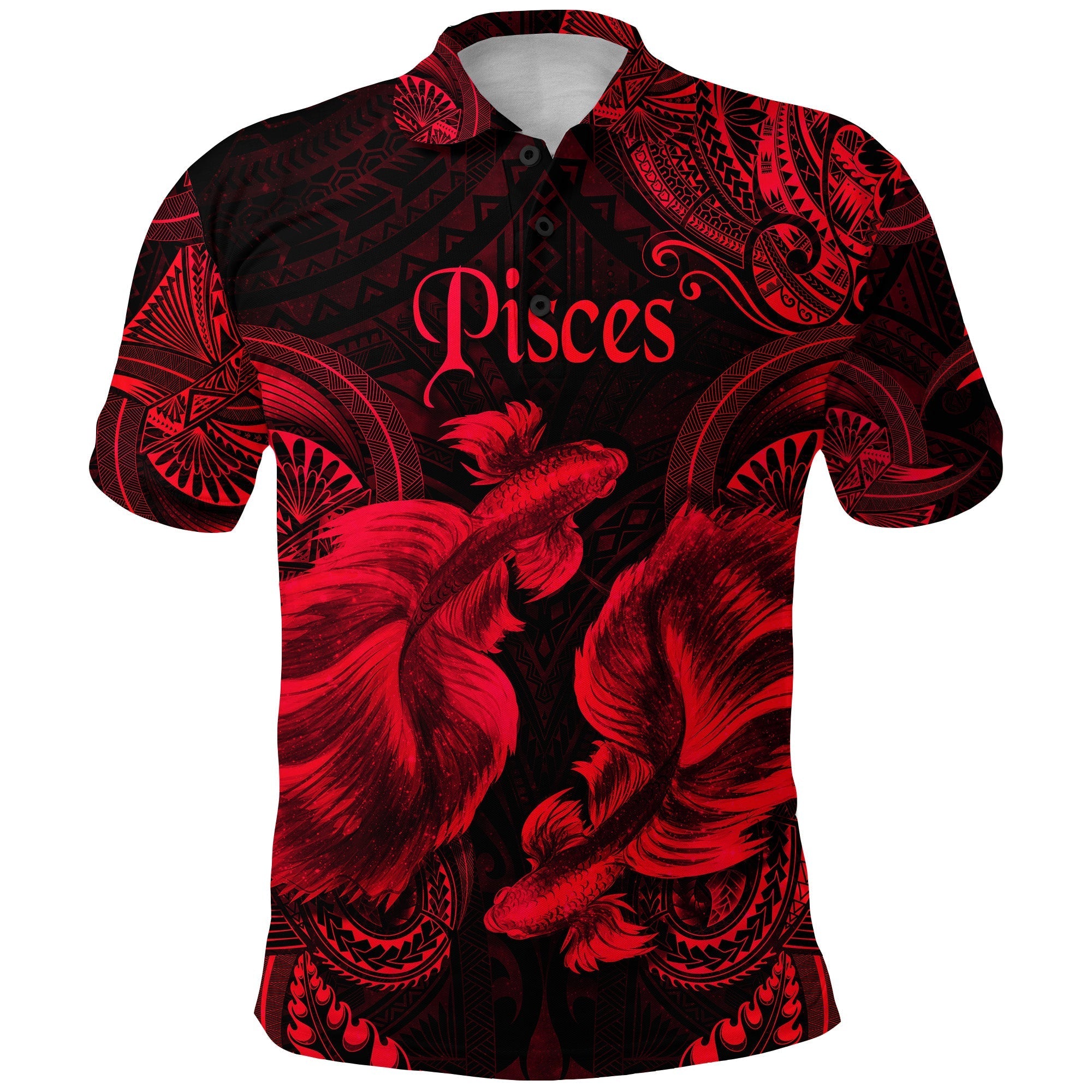 Pisces Zodiac Polynesian Polo Shirt Unique Style Red LT8 - Wonder Print Shop