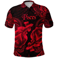 Pisces Zodiac Polynesian Polo Shirt Unique Style Red LT8 - Wonder Print Shop