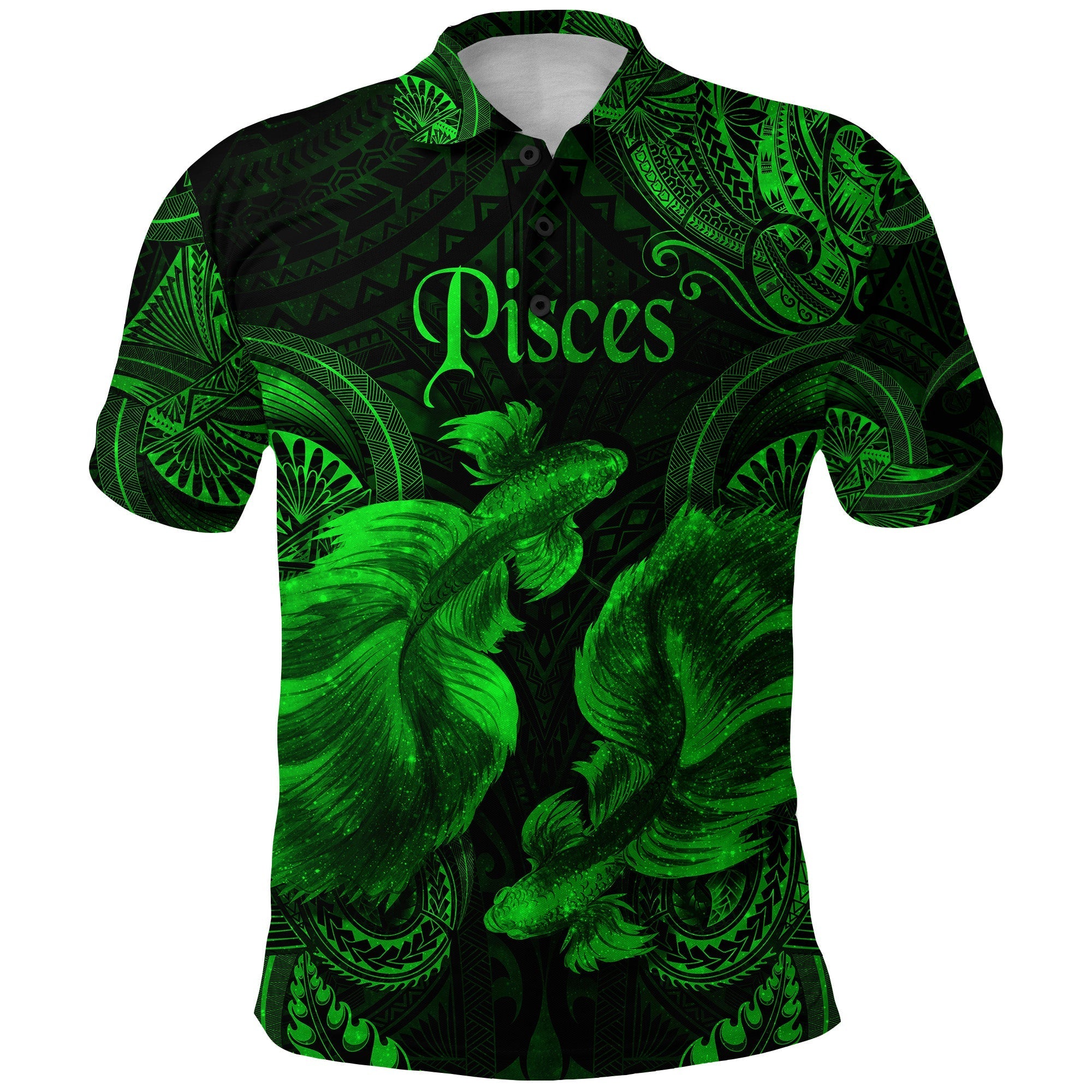 Pisces Zodiac Polynesian Polo Shirt Unique Style Green LT8 - Wonder Print Shop
