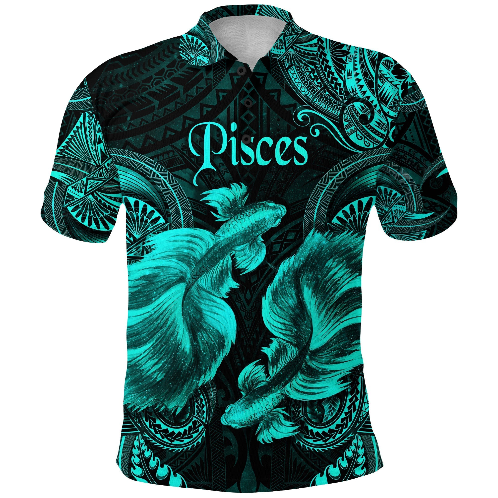 Pisces Zodiac Polynesian Polo Shirt Unique Style Turquoise LT8 - Wonder Print Shop