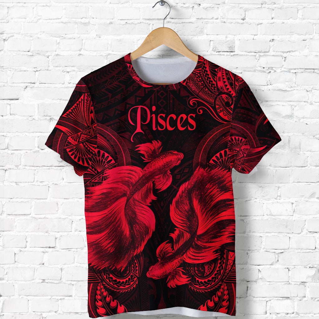 Custom Pisces Zodiac Polynesian T Shirt Unique Style Red LT8 - Wonder Print Shop