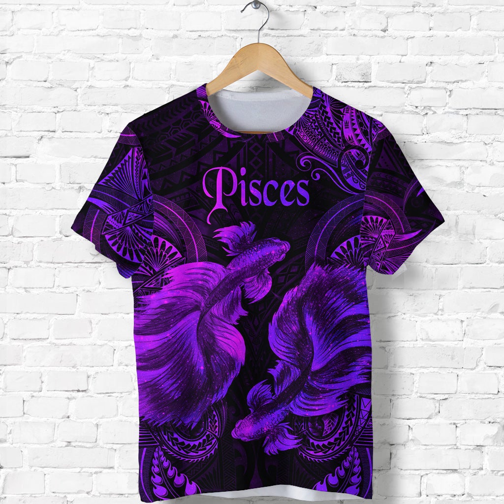Custom Pisces Zodiac Polynesian T Shirt Unique Style Purple LT8 - Wonder Print Shop