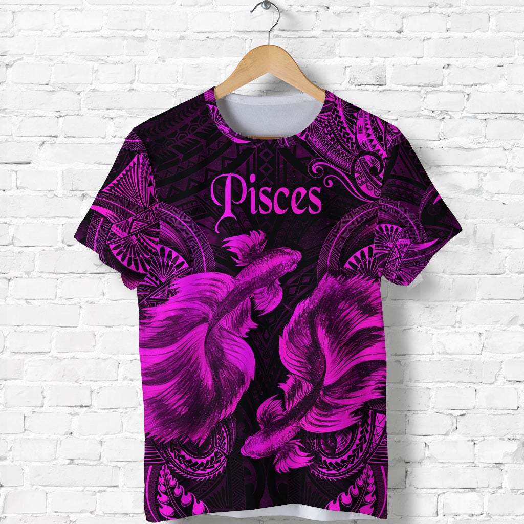 Custom Pisces Zodiac Polynesian T Shirt Unique Style Pink LT8 - Wonder Print Shop