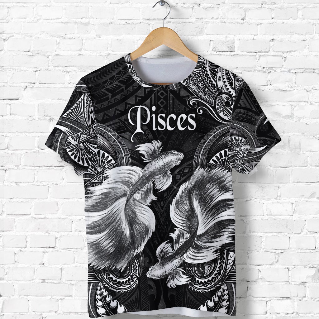 Custom Pisces Zodiac Polynesian T Shirt Unique Style Black LT8 - Wonder Print Shop