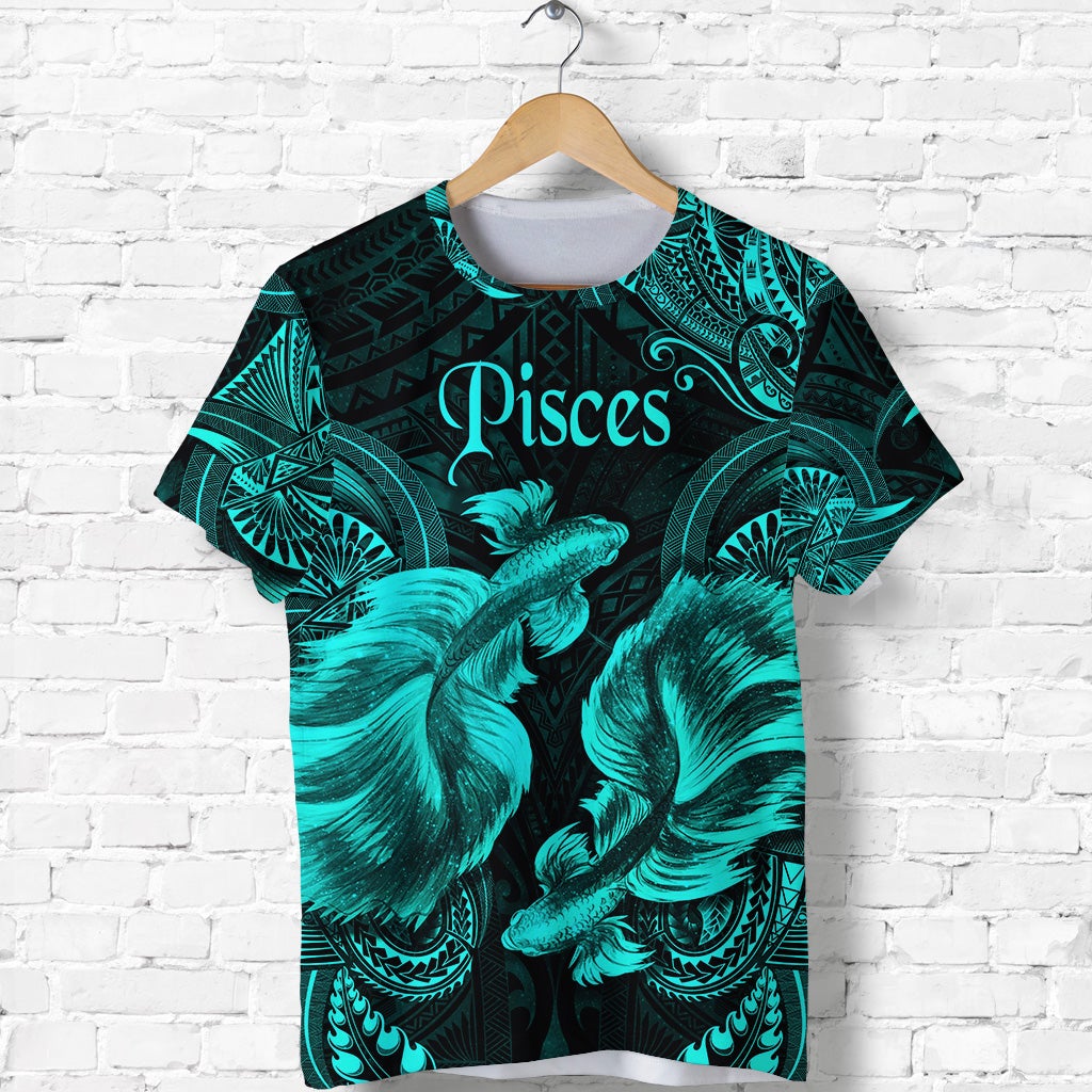 Custom Pisces Zodiac Polynesian T Shirt Unique Style Turquoise LT8 - Wonder Print Shop