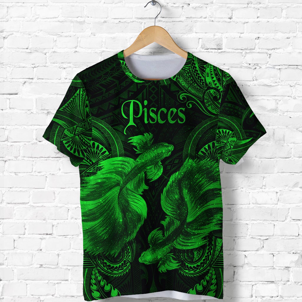 Custom Pisces Zodiac Polynesian T Shirt Unique Style Green LT8 - Wonder Print Shop