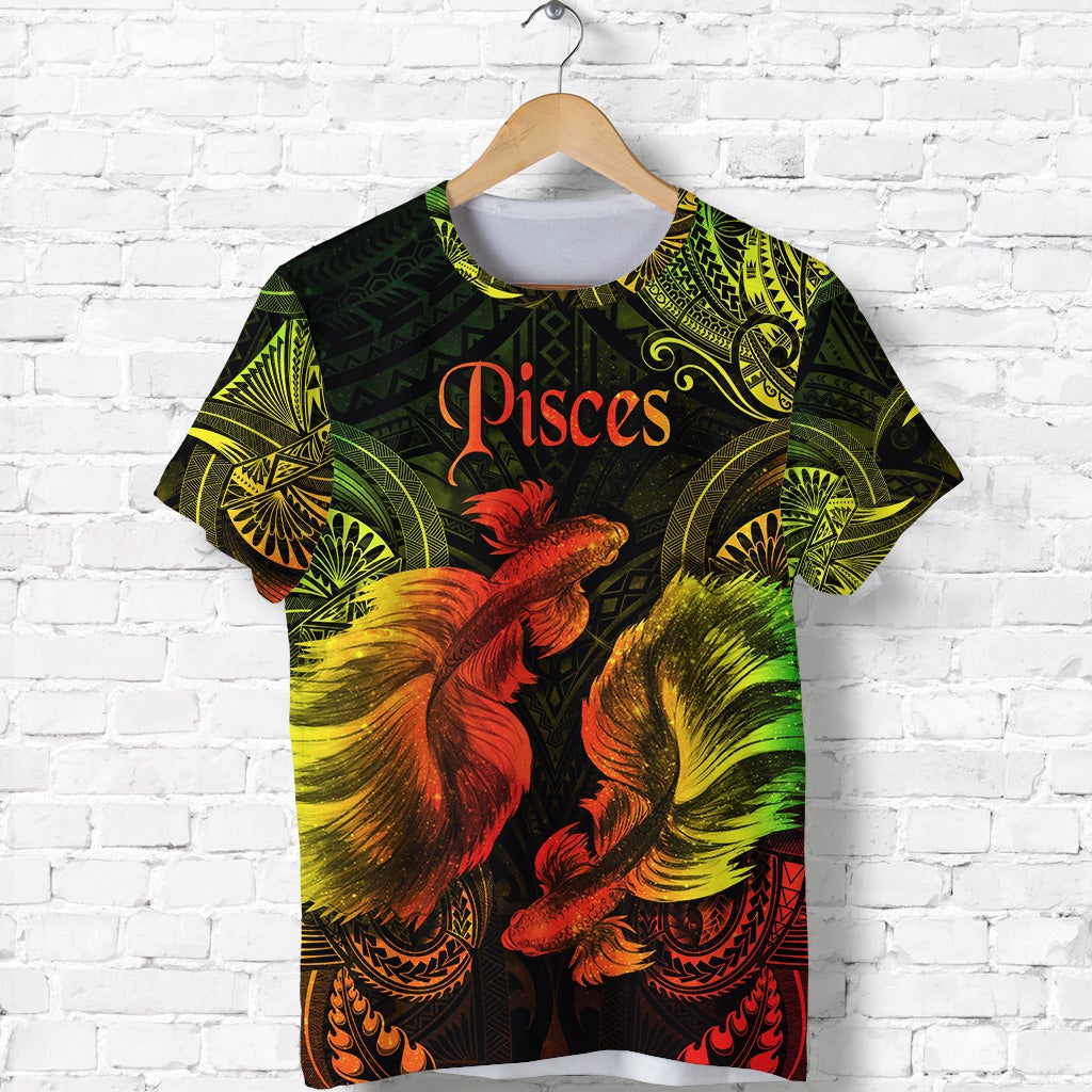 Custom Pisces Zodiac Polynesian T Shirt Unique Style Reggae LT8 - Wonder Print Shop