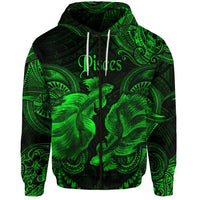 Pisces Zodiac Polynesian Zip Hoodie Unique Style Green LT8 - Wonder Print Shop