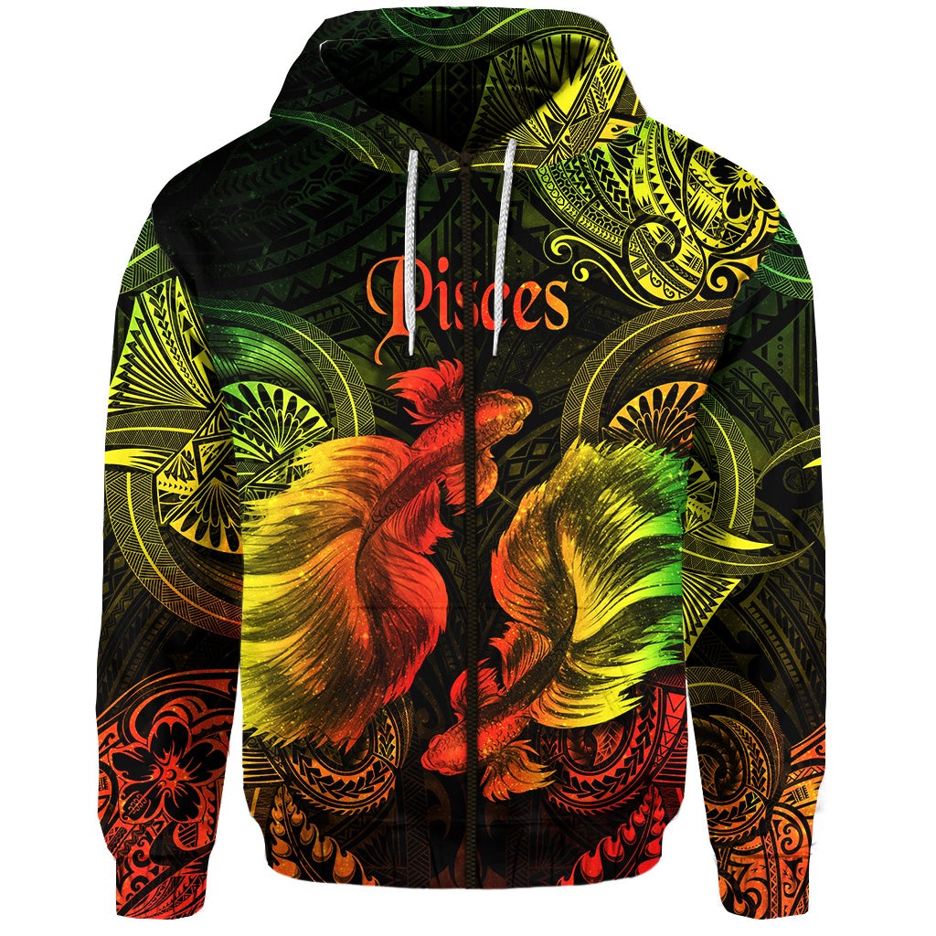 Pisces Zodiac Polynesian Zip Hoodie Unique Style Reggae LT8 - Wonder Print Shop