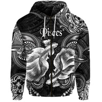 Pisces Zodiac Polynesian Zip Hoodie Unique Style Black LT8 - Wonder Print Shop