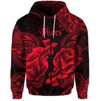 Pisces Zodiac Polynesian Zip Hoodie Unique Style Red LT8 - Wonder Print Shop
